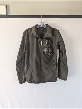 adidas Men's Olive Green Windbreaker with Patterned Chest Pocket